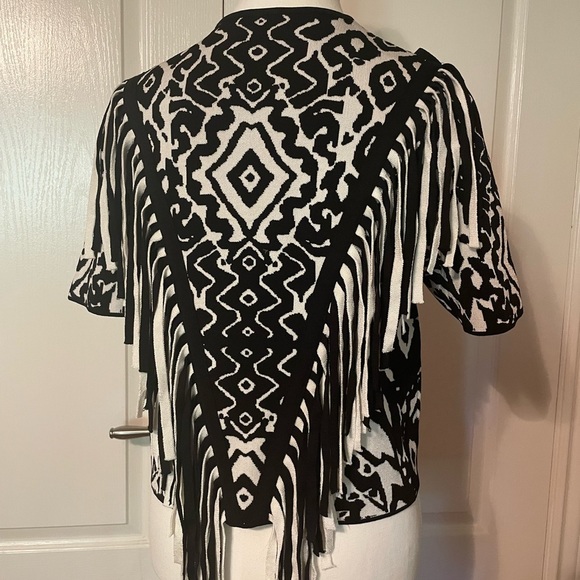 Torn by Ronny Kobo Black White Tight Knit Fringe T shirt Top size small - Picture 4 of 7